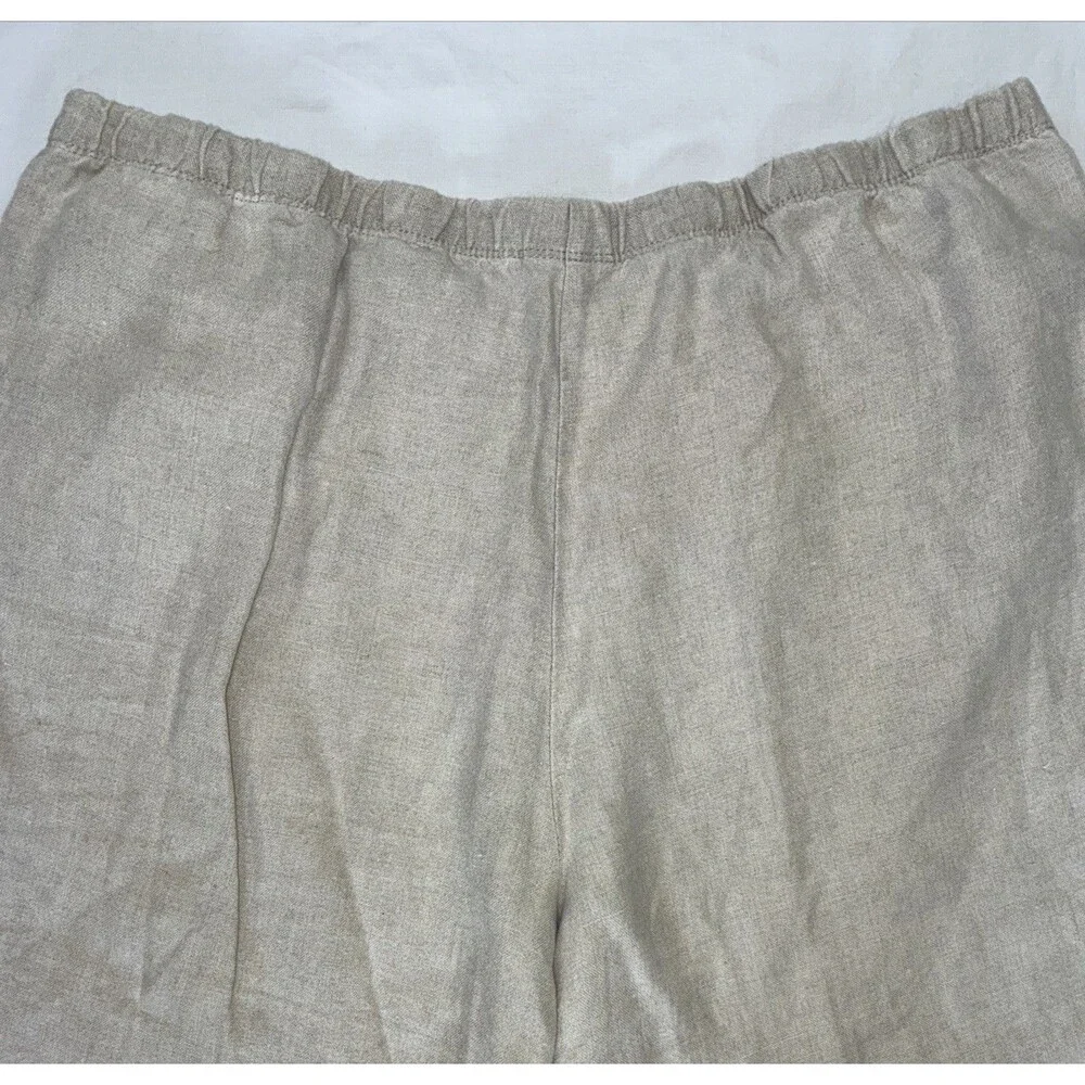 J Jill Tan Linen Wide Leg Capri CropPants Sz LP Pull-on Baggy Lagenlook Coastal